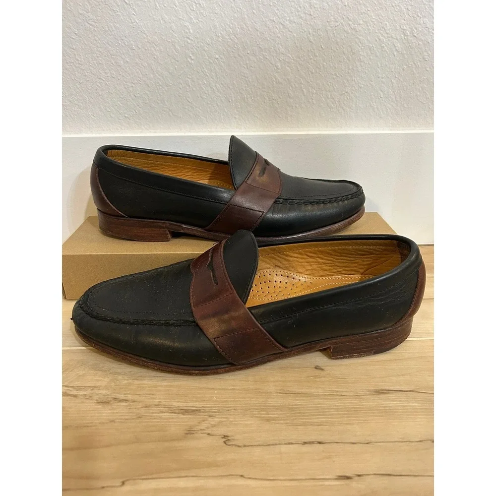 Cole Haan Mens Black‎ Brown Leather Penny Loafer Shoes 9.5 Slip-Ons Minimalist